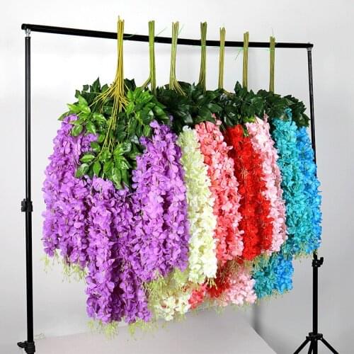 1pc Silk Wisteria Artificial Flowers Vine Ivy Plant Fake Tree Garland Hanging Flower for Wedding Hotel Home Decoration