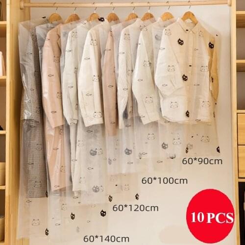 10pcs/Lot Plastic Transparent Clothes Dust Cover Hanging Pocket Storage Bag Wardrobe Garment Dry Cleaner Suit Coat Protector Bag