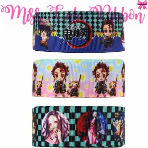 16mm-75mm Japan Cartoon Series Printed Grosgrain/Foe Ribbon Geometric Check Flower DIY Hair Bowknots Gifts Packing 50yards/roll