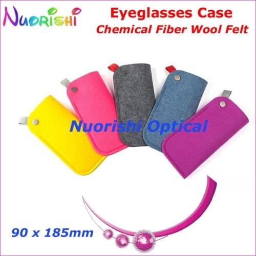 20pcs 5 Colors With Push Button Fashion Chemical Fiber Wool Felt Glasses Eyeglass Sunglass Case Pouch Bag WF04 Free Shipping