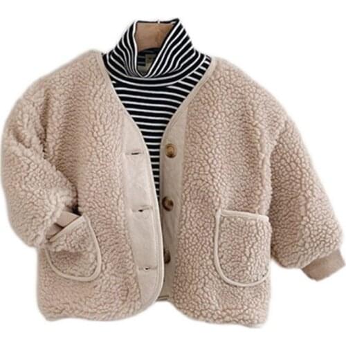 2020 Girls Wool Coat Autumn Winters Childrens Jacket Kids Warm Fur Clothes Baby Cotton-padded Outerwear Solid Color Fleece Soft
