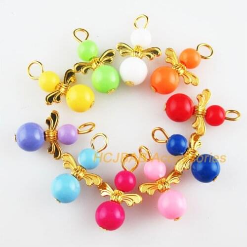 30 New Angel Charms Gold Color Mixed Solid Color Acrylic Ball Pendants 13.5x22mm