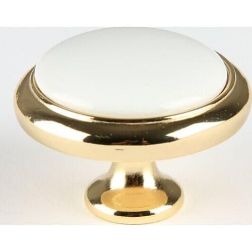 36mm Kitchen cabinet knob handle white ceramic drawer pull knobs shiny gold dresser cupboard furniture pulls handles