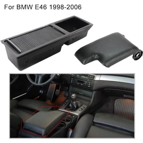 AU04 -Car Front Center Console Storage Box Drink Cup Holder + Armrest Box Cover for BMW E46 3 Series 1999-2005 51167038323