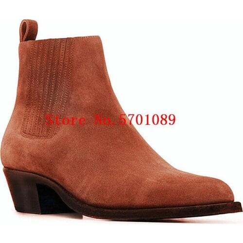 Handmade Vintage Men Genuine Leather Shoes Vintage Kanye West Shoes Pointed Toe Ankle Boots Slip-on Wedding West Chelsea Boots