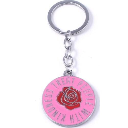 Harry Styles Flower Keychain Letter Treat People With Kindness Key Chain for Women Men Car Keyring Jewelry