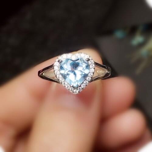 Natural real sky blue topaz love heart ring Per jewelry 8*8mm 1.5ct gemstone 925 sterling silver Fine jewelry T208710