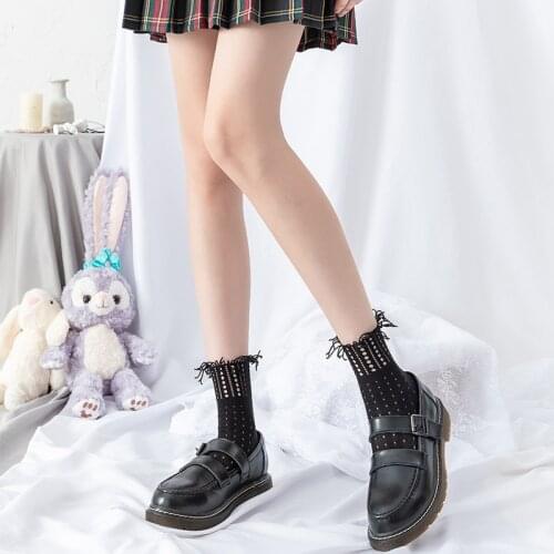 Summer Tassel Lolita Hollow Lace Mesh Stockings Ladies Medium Tube Punk Style Cute Black and White Personality Thin Stockings