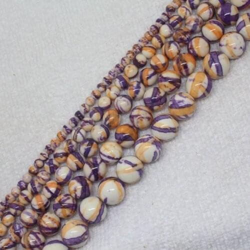 Mini. Order is $7! 4-12mm Purple Orange Stripe Snow jades stones Jaspers Round DIY Jewelry Making Loose Beads 15"