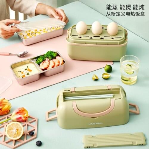Multi Rice Cooker Electric Heating Lunch Box Portable Cooking Pot Stainless Steel Inner For Travel With Tableware