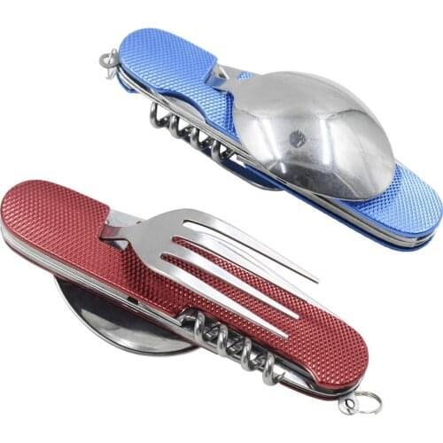 6 in1 MultiFunction Camping Utensils Cutlery Set Stainless Steel Reusable Portable Tableware Foldable Fork Knife Spoon Corkscrew