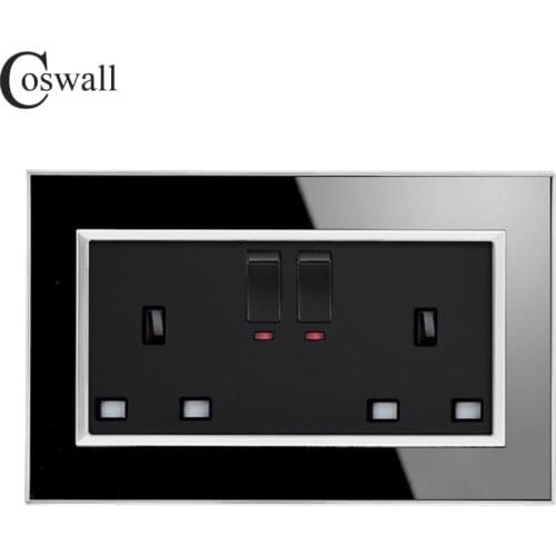 Coswall 146 Type 13A UK Standard Switched Socket With Neon Luxury Wall Power Outlet Acrylic Crystal Mirror Panel