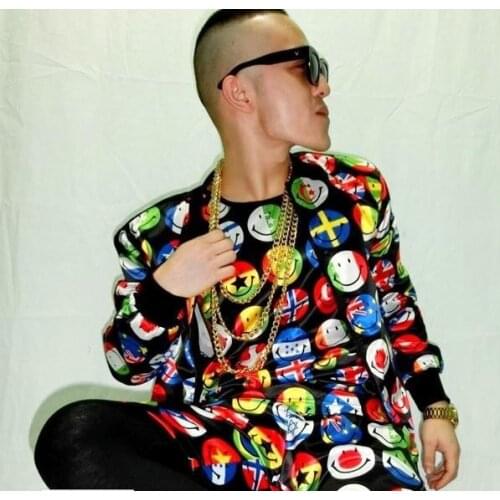 New Cool Mlae smile logo print baseball clothing sets Nightclub Singer stage performance jacket