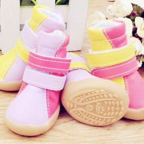New Pet Dog Shoes Puppy Snow Boots Spring And Autumn Pet Shoes For Small Dogs And Cats 4pcs/set pink,yellow,purple
