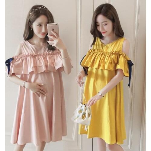 Maternity Clothes Dress Nursing Dresses Breastfeeding Leaking Shoulder Boat Neck Casual Pregnancy Dress Comfortable Splicing