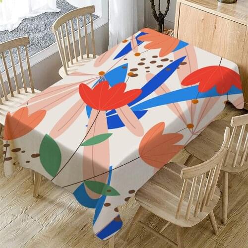 Painted Flowers Tablecloth Waterproof Oilproof Rectangular Table Cloth Restaurant Family Dinning Feast Practical Tablecloth