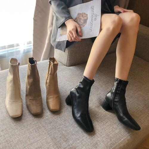 Autumn Winter Women zipper Square toe Boots Elastic suede woman short Boots cotton ankle boots womens botas mujer 2020 New Drop