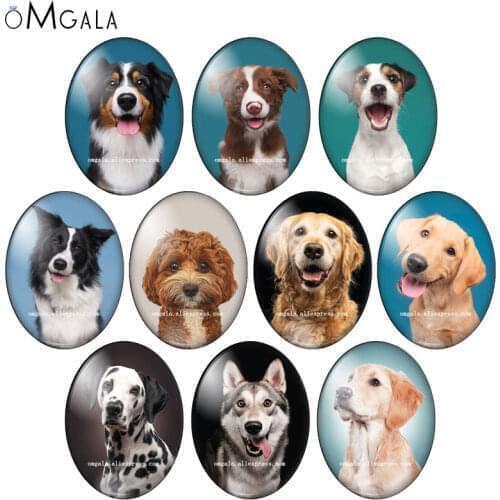 Fashion Lovely Dog Pets Head Photos 13x18mm/18x25mm/30x40mm Oval photo glass cabochon flat back Making findings