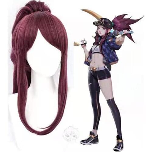 Game LOL K/DA Akali Cosplay Wigs KDA Cosplay Long Ponytail Wig Halloween Heat Resistant Synthetic Hair