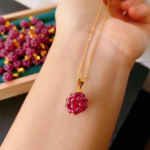 Natural Garnet Lucky Bead Pendant Hand-woven gemstone jewelry For DIY necklace bracelet Jewelry making design accessories