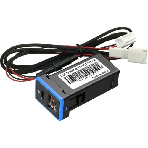 QC 3.0 Car Charger Dual Port with Type C USB Quick Charge Socket for Toyota