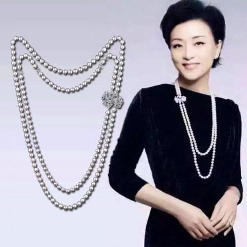 Luxury Double Swans Pearl Necklace Double Strands Natural Pearl Long Necklace Elegant&Party Formal Pearl Jewelry Gifts