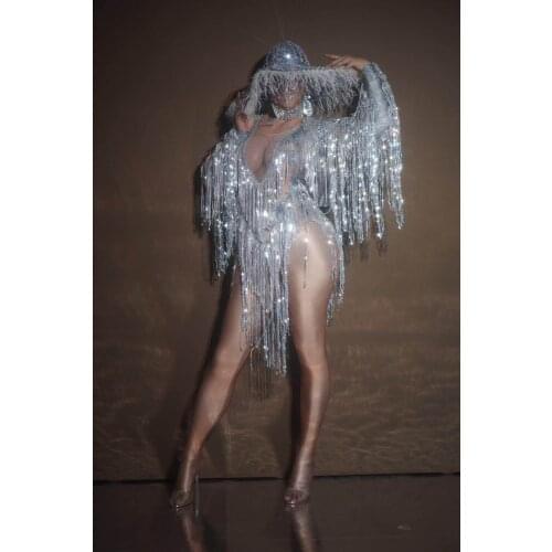 Sexy jumpsuit singer dancer party girl stage show jazz dance costume big hat outfit