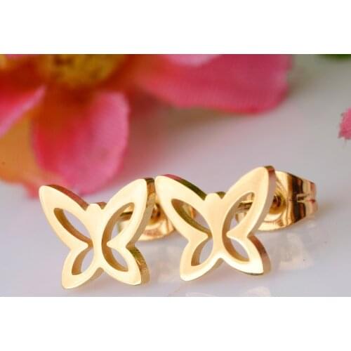 High Quality Women Butterfly Stainless Steel Earring Gold Color Stud Earring Never Fade 030