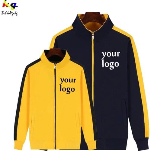 Custom logo zipper stand-up collar sweatshirt printed logo picture text men and women long-sleeved jacket