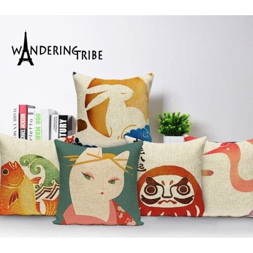 Tree Printed Vintage Cotton Linen cartoon animal Cushion Cover Bed Pillowcases Chinese Throw Pillow Covers Decorations 45x 45cm