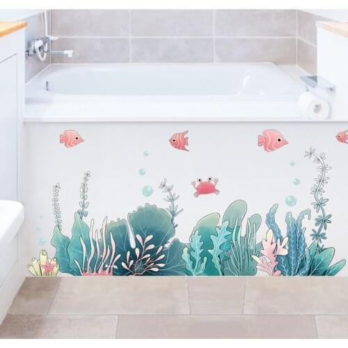 Aquatic Plant Fish Wall Sticker for Bathroom Bedroom Living Room Decoration Self Adhesive Wallpaper Art Posters Waterproof 2021