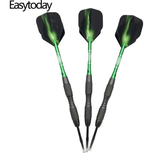 Easytoday 3Pcs/set Tungsten Darts Hard Type Darts Steel Tip Metal Barrel Green Shafts Aluminum Plastic Aurora Darts Flights