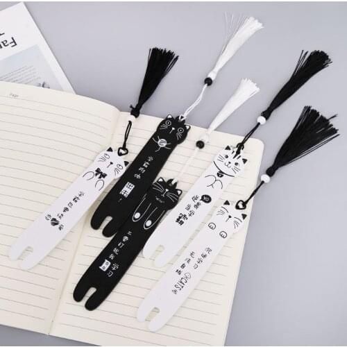 Greative Wooden Bookmark Cute Cartoon Cat Book Page With Tassel for Student Stationery School