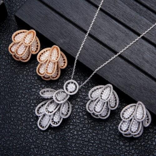 EYER Luxury Silver Color Jewelry Sets Cubic Zircon Earrings Necklace Ring Ladies Wedding Party Dress Bride Dubai Fashion Jewelry