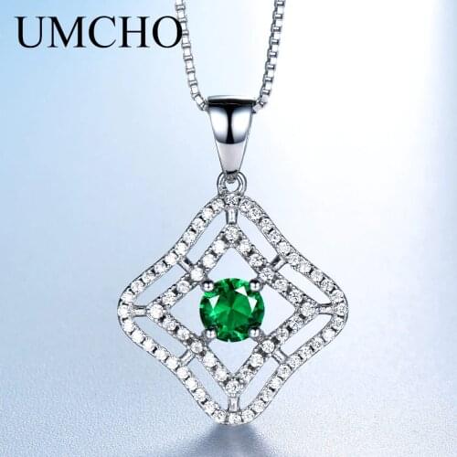 UMCHO Initial 925 Sterling Silver Nano Emerald Green Gemstone Pendant Necklace for Women With Chain
