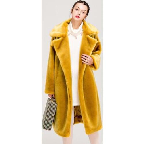 2019 Winter Women High Quality Faux Rabbit Fur Coat Luxury Fur Long Coat Loose Lapel OverCoat Thick Warm