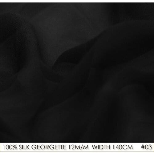 100% Silk Chiffon Georgette Natural Silk 12 momme Plus Size 140cm Sewing Material China Silk Factory Direct Sale 03 Black