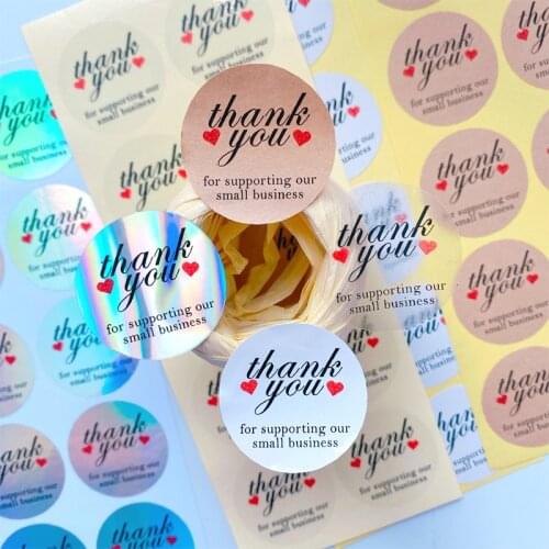 100Pcs Heart sealing sticker Round Red love Thank you for your support laser stickers Bread Food Gift Seal Plain silver 3.5CM