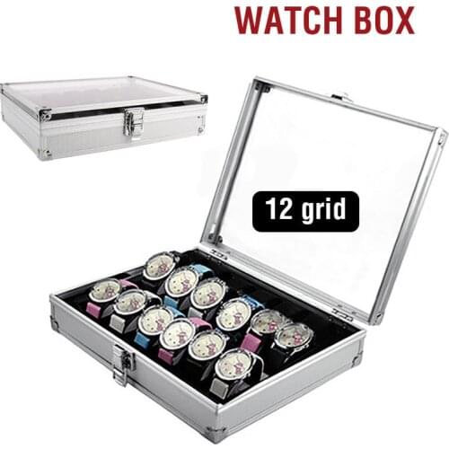 12 Grids Watch Box Storage Holder Aluminium Plastic Watch Case Rectangle Watch Organizer Cabinet коробка для часов Gift Box