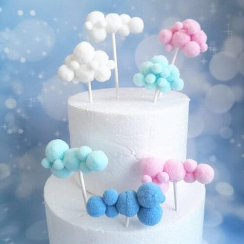2pcs New Clouds Cupcake Topper Plush Candy Color Cake Topper For Wedding Birthday Party Cake Decorations Supplies Baby Shower