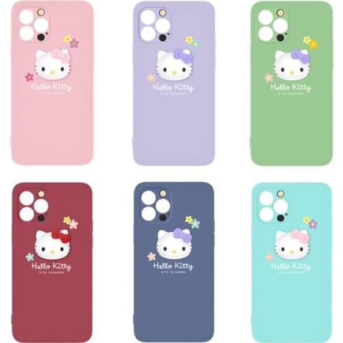 Hello Kitty 3D Cartoon Protective Case for Iphone 12/mini/pro/pro Max Liquid Silicone Soft Shell Hello Kitty Phone Case