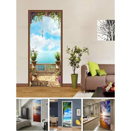 3D Landscape Decoration Door Stickers Home Decoration Bedroom Living Room Door Decals Pvc Self-Adhesive Waterproof Two-Piece Set