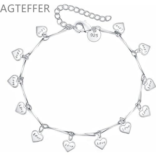 AGTEFFER 925 Sterling Silver Full Of Heart Pendant Bracelet For Women Fashion Wedding Engagement Party Charm Jewelry