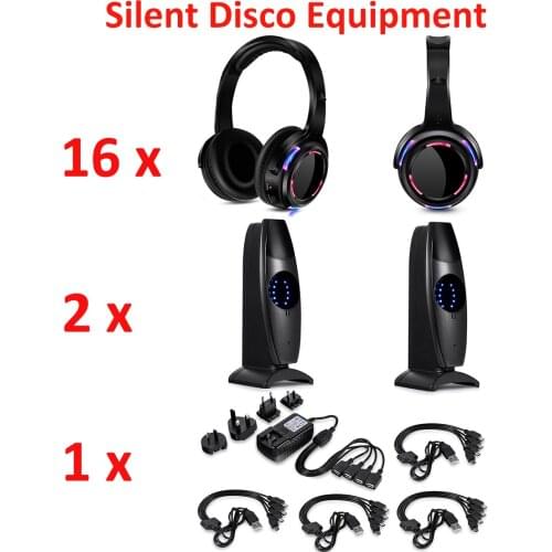 RF Wireless Headset Led Flashing Light Silent Disco Wireless Headphones 16pcs package with 2pcs 200m transmitters
