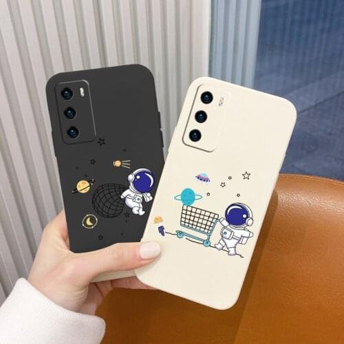 Astronaut Liquid Silicone Case For Huawei P40 P30 P20 Pro Lite Mate 40 30 20 Pro Lite P Smart 2021 Y7A Soft Phone Cover Case