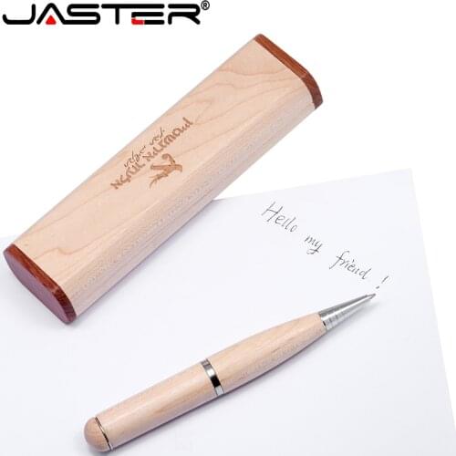 JASTER Wooden USB flash drive Ballpoint Pen with gift box Free coustom logo Pendrive 4GB 8GB 16GB 32GB Memory Stick 128gb U Disk