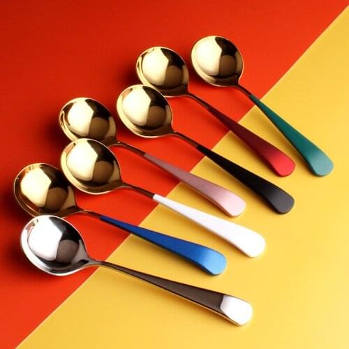 Embed Life Nordic Stainless Steel Mirror Polishing Round Head Dessert Spoon 16cm Food Grade Frost Long Handle Soup Spoon