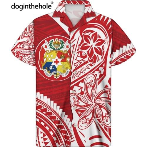 Doginthehole 2021 New Men Fashion Hawaii Style Beach Shirt Polynesian Tonga Tribal Print Short Sleeve Summer Tunic Tops