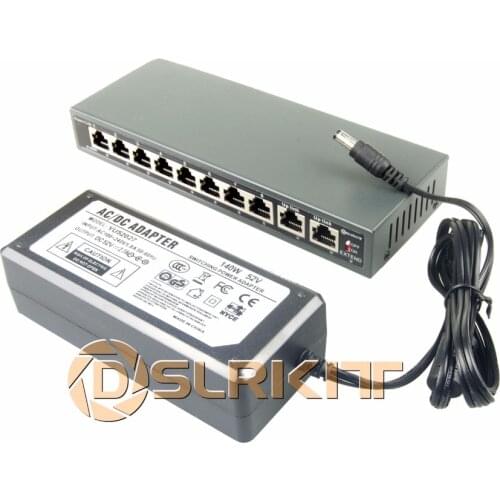 DSLRKIT 250M 10 Ports 8 PoE Switch Injector Power Over Ethernet 52V 120W max140W for IP camera/Wireless AP/CCTV camera system