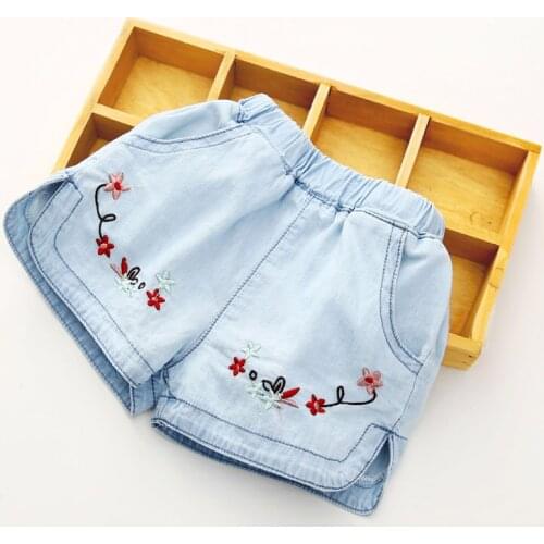 Vintage embroidery denim short kids cozy cotton jeans shorts toddler girls Cowboy pants children clothes summer 2-10Yrs
